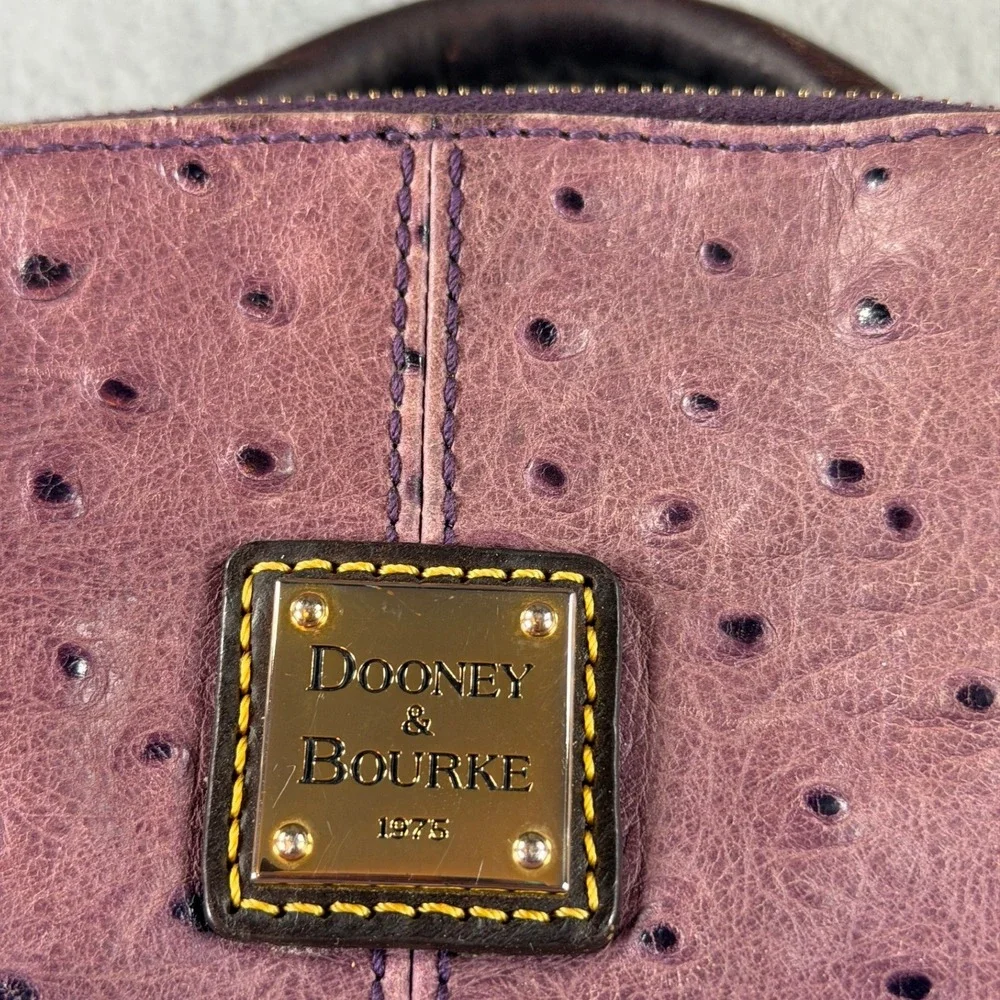 Dooney & Bourke Vintage Purple Ostrich Embossed Leather Backpack Bag Brown Trim